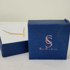 Savvy Cie Jewels Gold Plated T Necklace 16" long